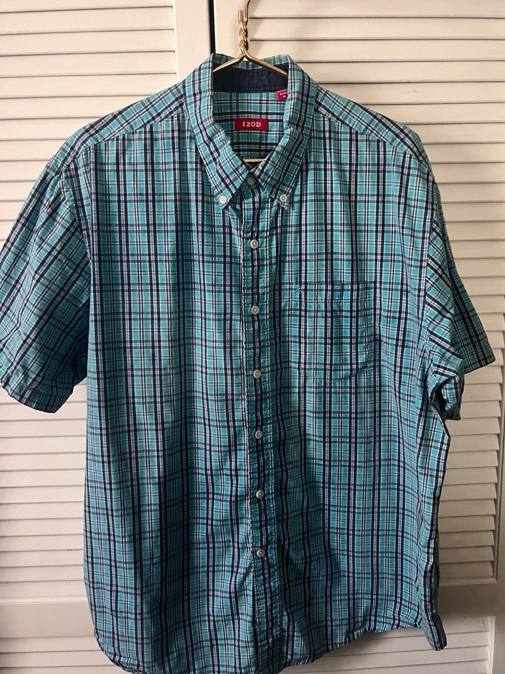 Izod Teal Plaid Short-Sleeve Button-Down Shirt